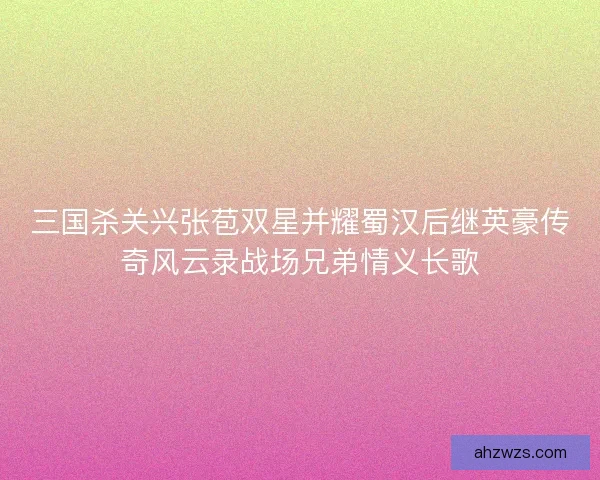 三国杀关兴张苞双星并耀蜀汉后继英豪传奇风云录战场兄弟情义长歌